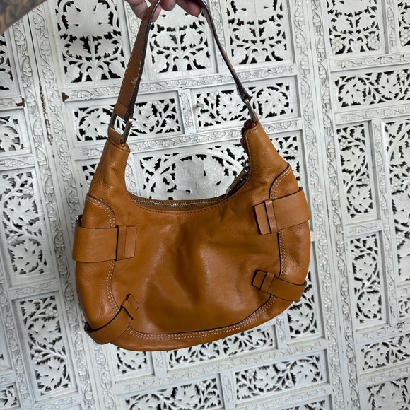 Michael Kors Camel Brown Buckle Crescent Moon Shaped Leather Shoulder Bag - Picture 6 of 9